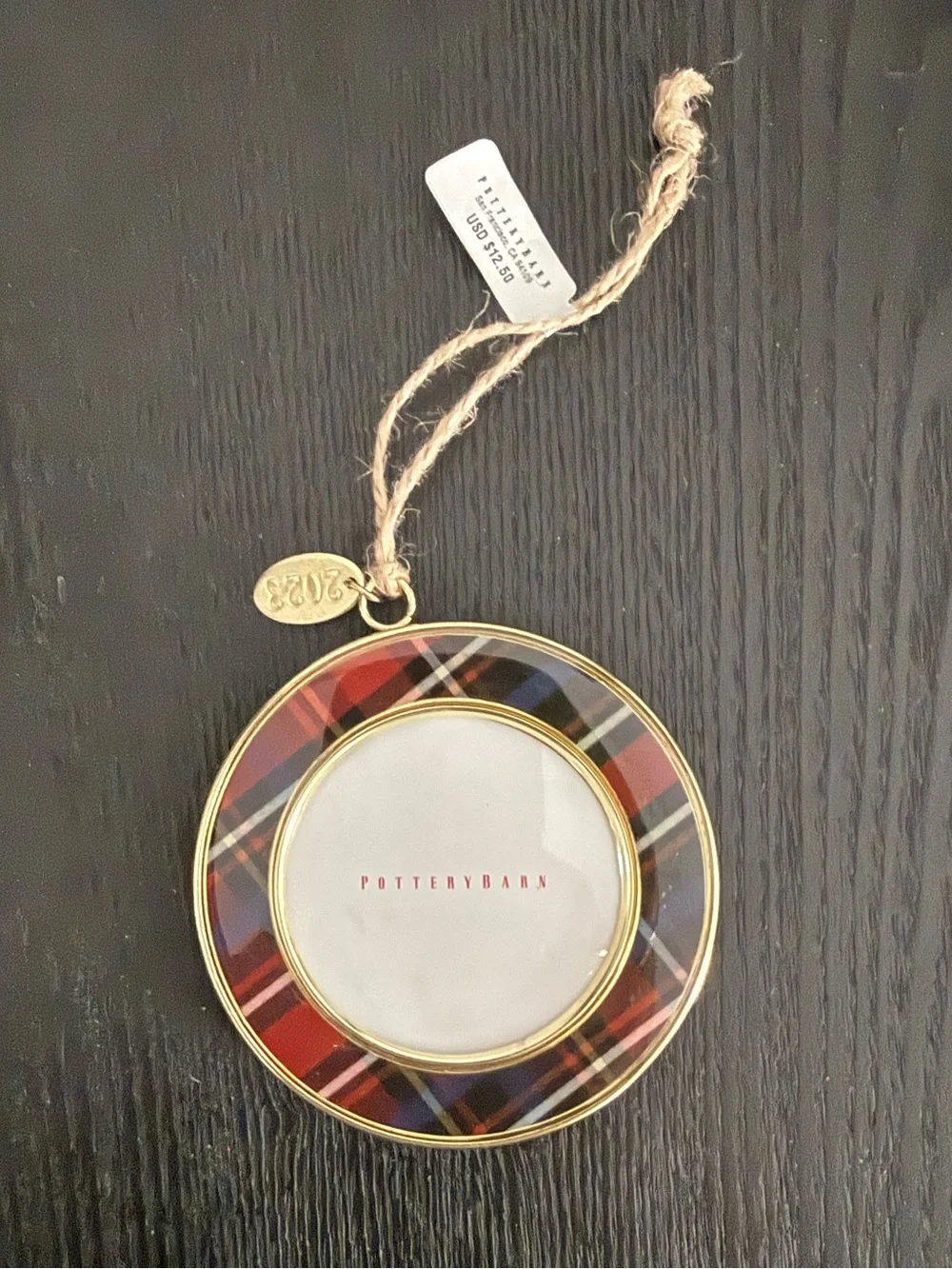 Pottery Barn Plaid Red Black Gold Round Ornament Frame